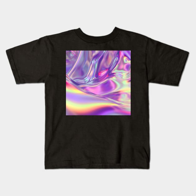 holographic turquoise violet swirls Kids T-Shirt by Oonamin